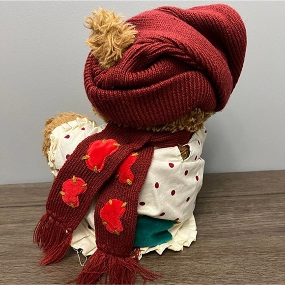 Teddy Bear in Patchwork Nightgown with Night Cap & Scarf Plush Vintage - Picture 3 of 3